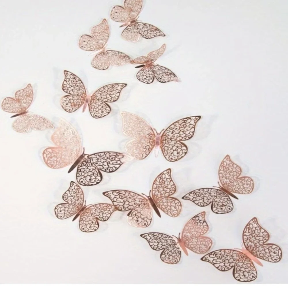 3D Butterfly Stickers Rose Gold 12pc‎ 4.5